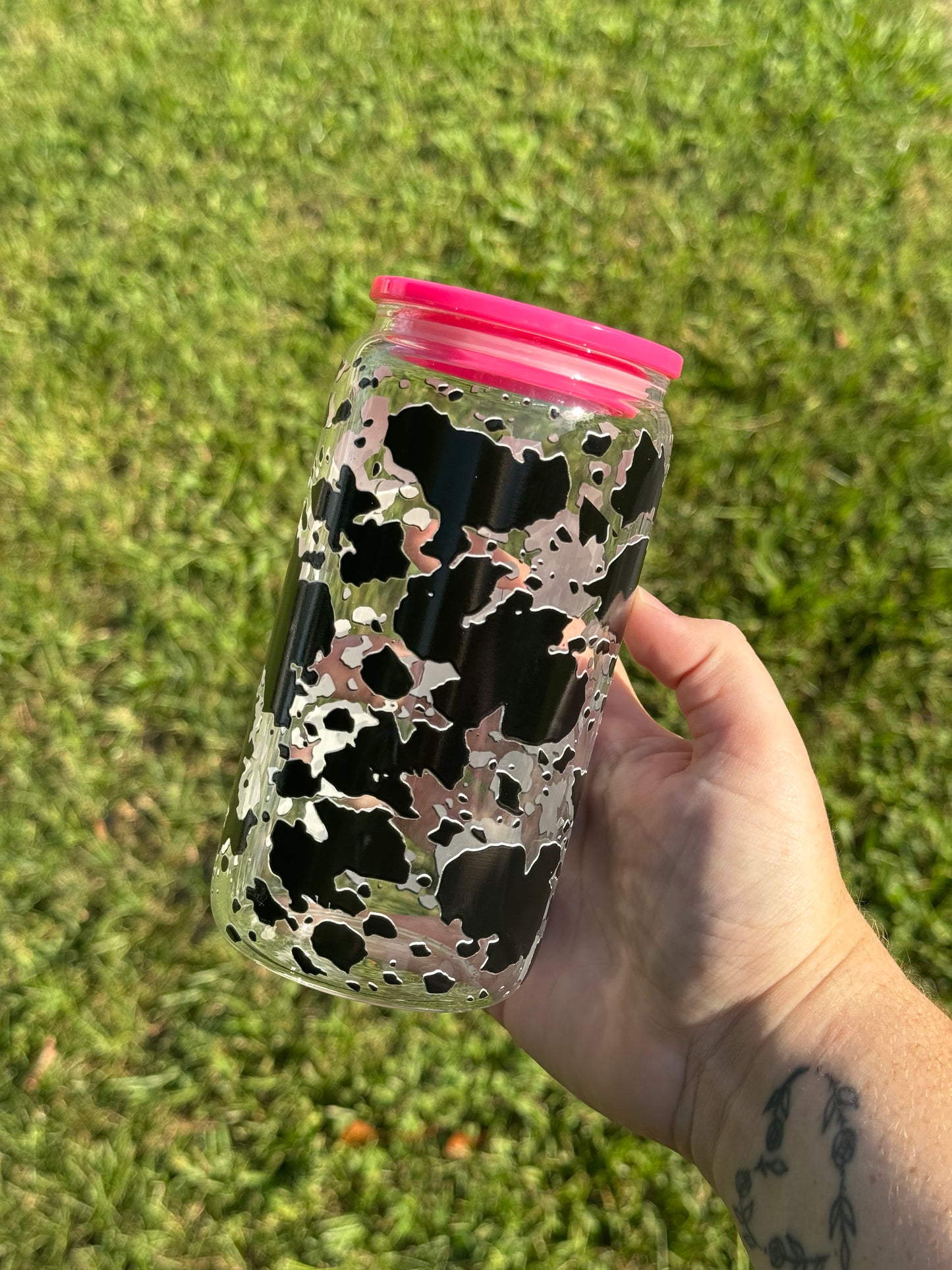 Cow print glass cup